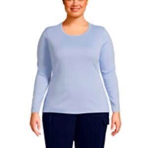 LANDSEND Women's Plus Long Sleeve 100% Cotton Crewneck T-shirt